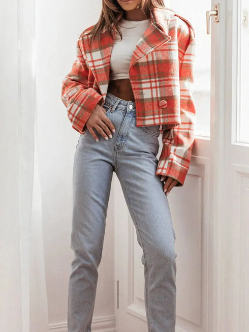 'Eilith' Cropped Plaid Jacket - Celes Fashion